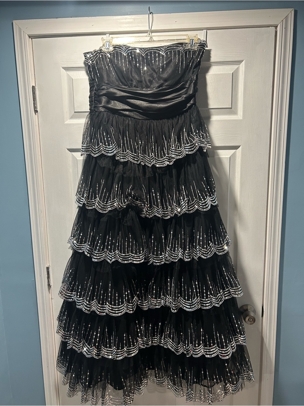 Masquerade Black Sequin Strapless Evening Dress